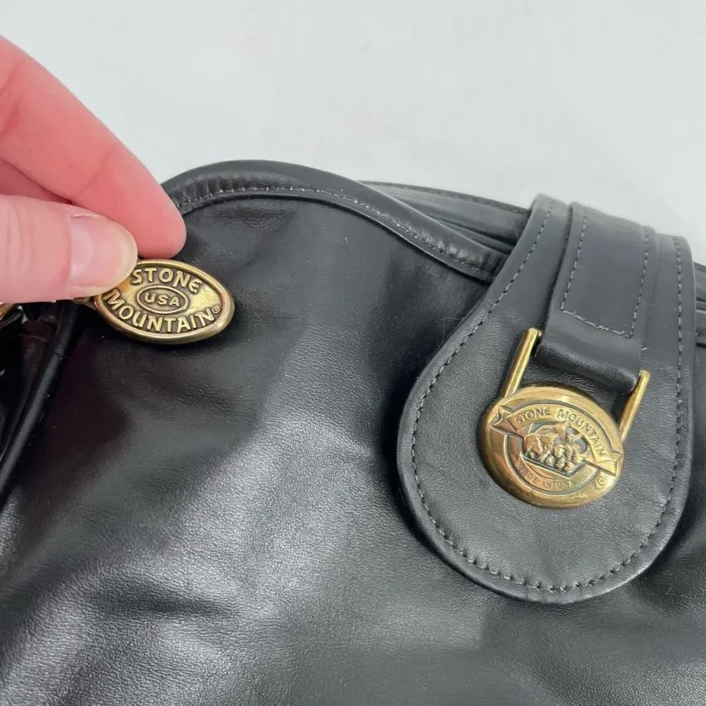 Stone Mountain‎ Women's Sling Bag Shoulder Leather Vintage brass Hardware Black